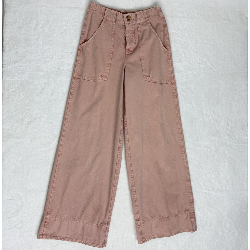 Free People Pants Womens 2 Pink Wide Leg Chino Button Fly Cotton Twill